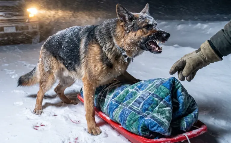A German Shepherd Dragged a Child’s Sled Through a Minnesota Blizzard—Then the Mechanic Lifted the Blanket