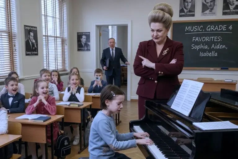 The Music Teacher Thought the Quiet New Girl Was Mocking a Classmate—So She Forced Her to Play in Front of Everyone…