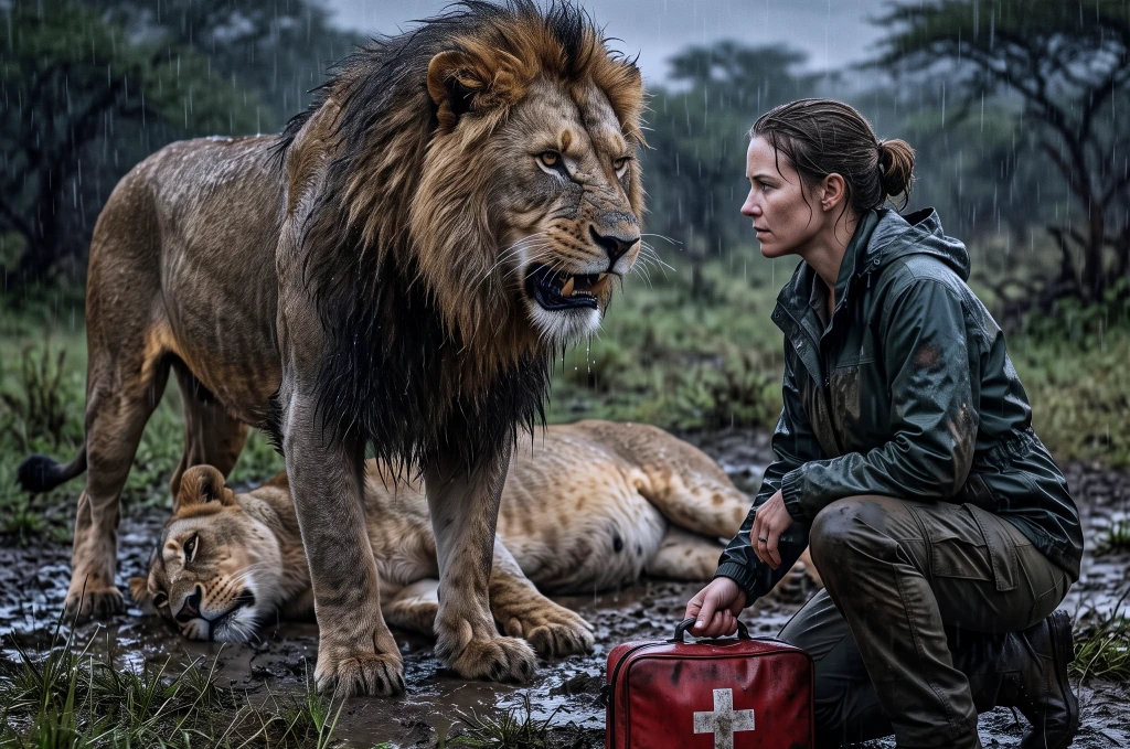 She Drove Into the Flooded Habitat for One Lioness, but the Male Lion Was Guarding More Than Her Body