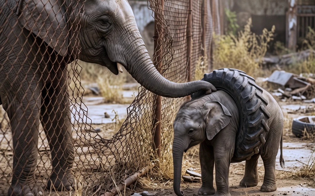 He Found an Elephant Calf Wearing a Tractor Tire! Then Her Mother Came Out of the Trees...