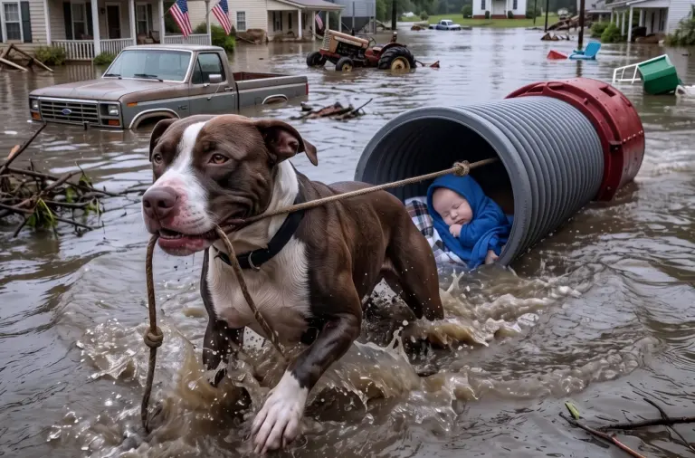 A Deputy Found an Injured Dog Curled Around a Soaked Blue Bundle—Then a Faint Cry Came From Inside…