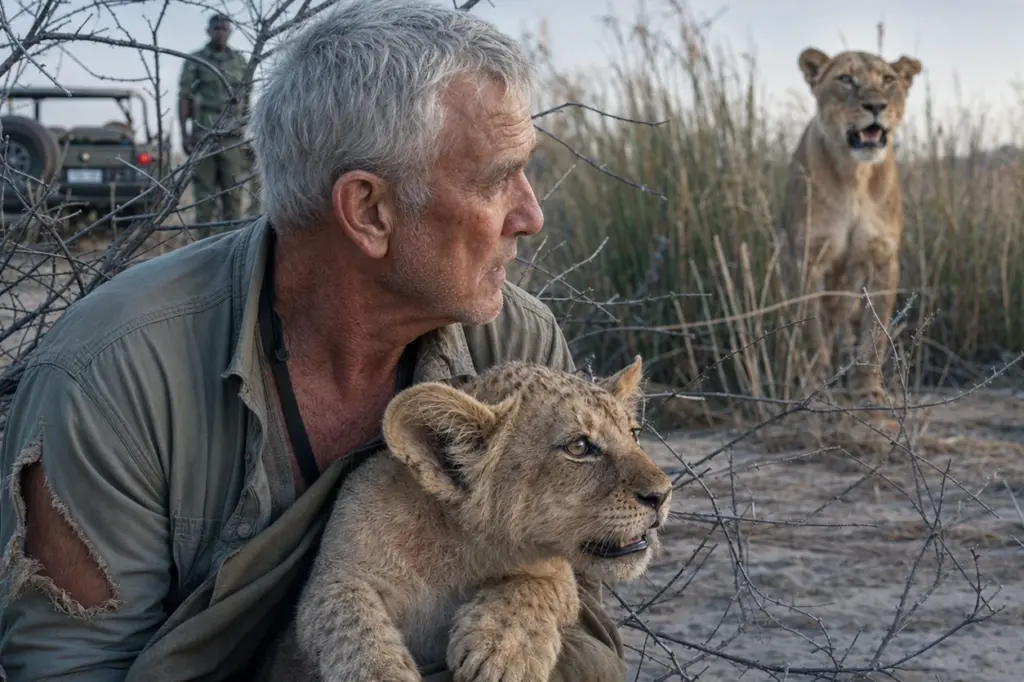 After 35 Years Among Lions, Nathan Knew When Not to Interfere! Then an 11-Week-Old Cub Hooked Her Claws Into His Sleeve...