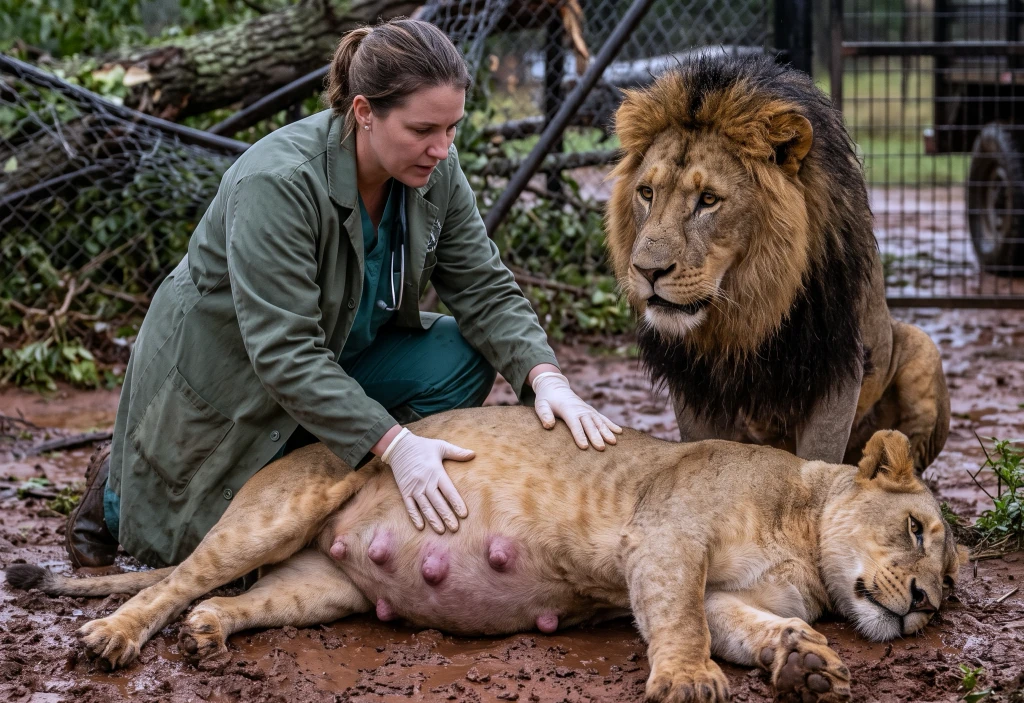 The Lion Wouldn’t Leave His Dying Mate—Then the Veterinarian Found the Cub No One Knew Was There