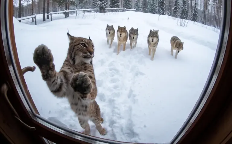 A Freezing Bobcat Begged for Help at His Door—When He Let Her In, She Gave Birth to Three Kittens...