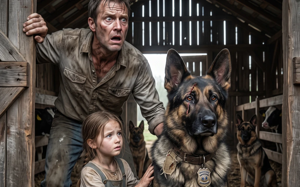 Little Girl Finds Four Abandoned Police Dogs in Her Barn—Then Her Father Sees the Scarred One and Whispers a Name She’s Never Heard