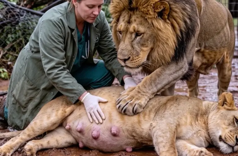 A Lion Wouldn’t Leave His Dying Mate in the Storm—Then the Vet Found a Fourth Cub Hidden Beneath Her Ribs