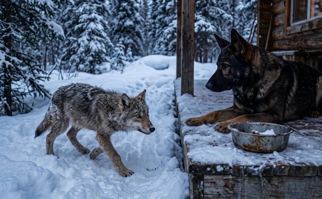 A Grieving German Shepherd Shared His Bowl With a Wild Wolf Pup—Then the Blizzard Came