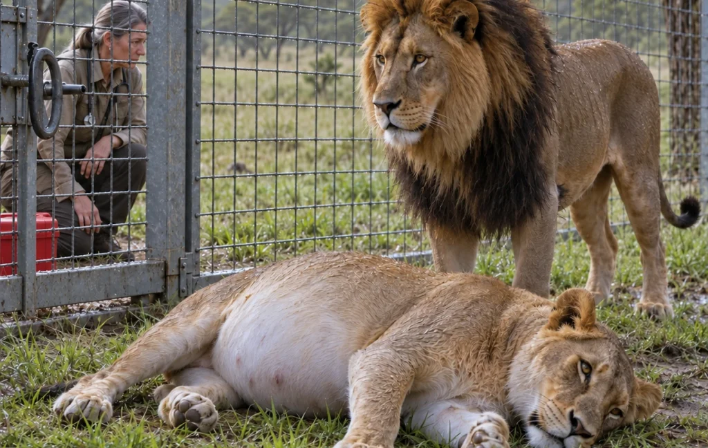 The Lion Wouldn’t Leave His Collapsed Mate—Then the Keeper Tapped a Blue Pan Twice