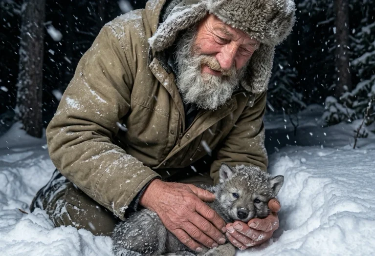 A Widower Was Leaving His Cabin for Good! Then a Freezing Wolf Pup Pulled Him Into the Blizzard...