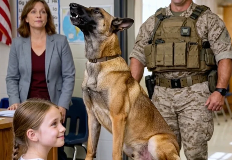 When eight-year-old Clara proudly presented her school project about her military father, her teacher didn't just give her a failing grade—she threw the child's hard work into the trash in front of twenty-two classmates