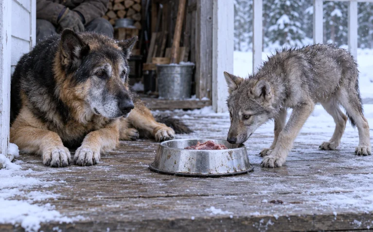 A Grieving German Shepherd Gave His Dinner to a Starving Wolf Pup—Then a Blizzard Forced His Owner to Break Every Rule
