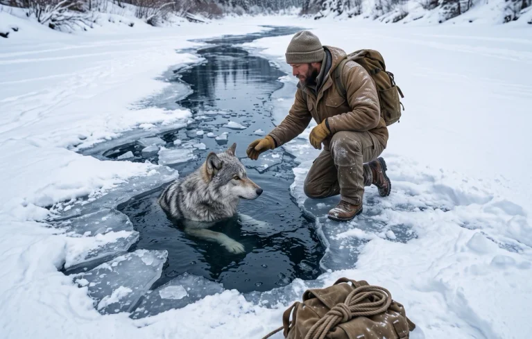 Hunter Pulled a Dying Wolf From a Frozen River. Months Later, the Ice Broke Beneath Him