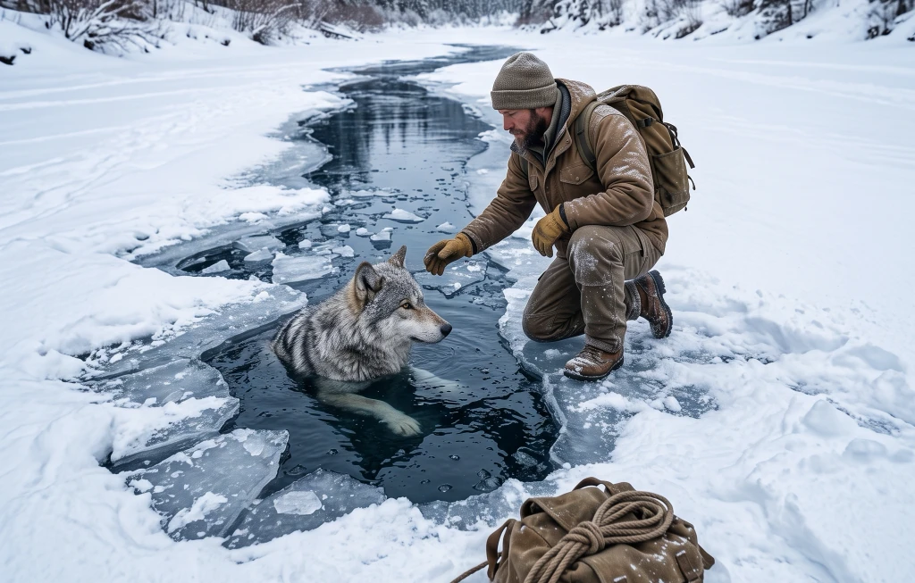 Hunter Pulled a Dying Wolf From a Frozen River. Months Later, the Ice Broke Beneath Him