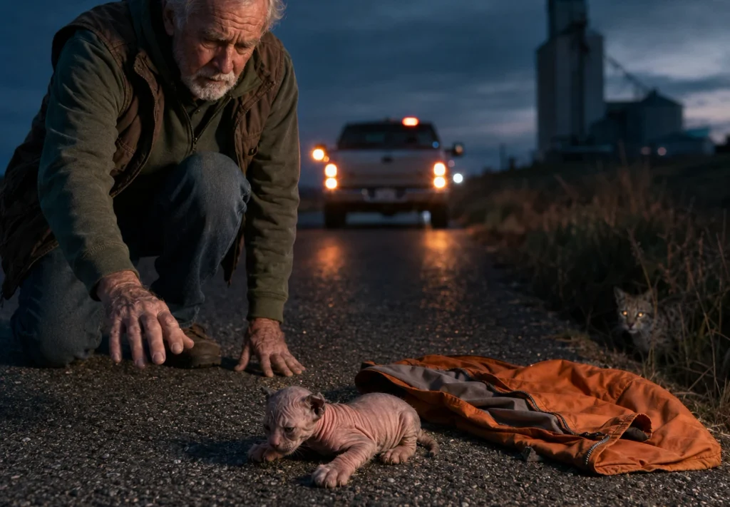He Found a Completely Hairless Kitten in Highway Traffic—Then a Security Camera Revealed How She Got There