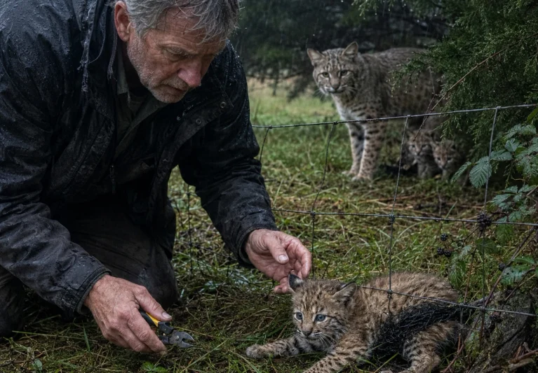 He Cut a Bobcat Kitten Free in the Rain—Then Its Mother Kept Returning to the Same Empty Patch