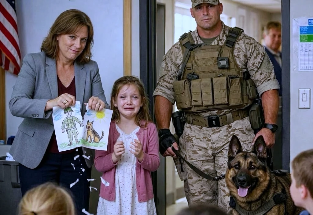 Her Teacher Threw Her Hero Report in the Trash and Made Her Apologize! The Next Morning, a Marine and His Dog Stood Outside the Classroom...