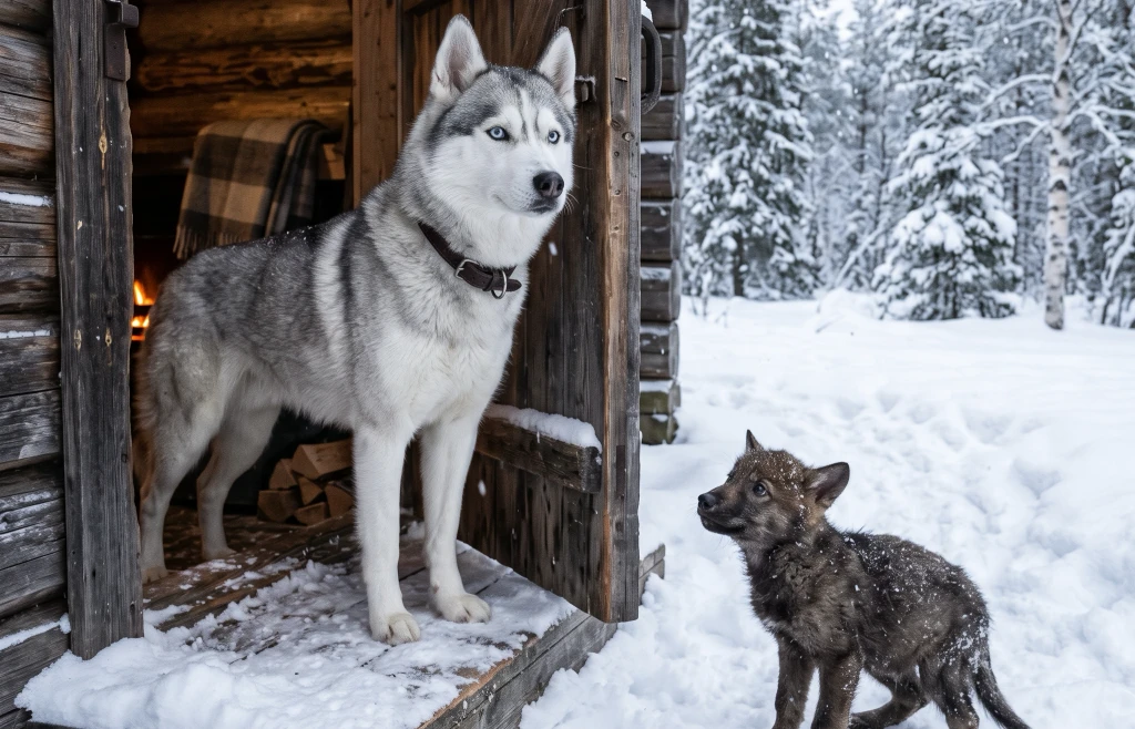 His Husky Had Lost All Six Puppies! Then a Wolf Pup Appeared on His Porch—and for Three Days, She Refused to Leave the Door...