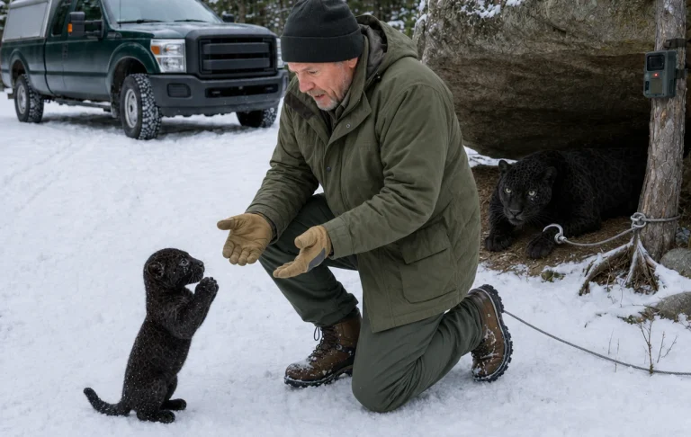 A Starving Black Jaguar Cub Kept Looking Back Until a Forest Officer Followed Him to His Trapped Mother