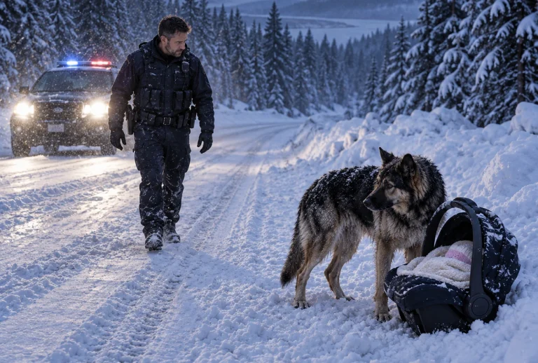 A Police Officer Found a German Shepherd Guarding a Newborn in the Snow—Then the Dog Begged Him to Follow