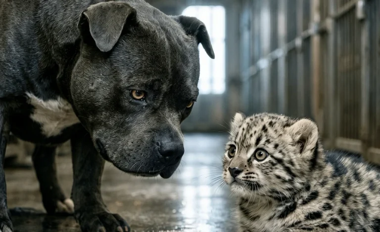 A Pit Bull Stopped Barking When an Orphaned Snow Leopard Cried Next Door! Then the Shelter Was Ordered to Separate Them...