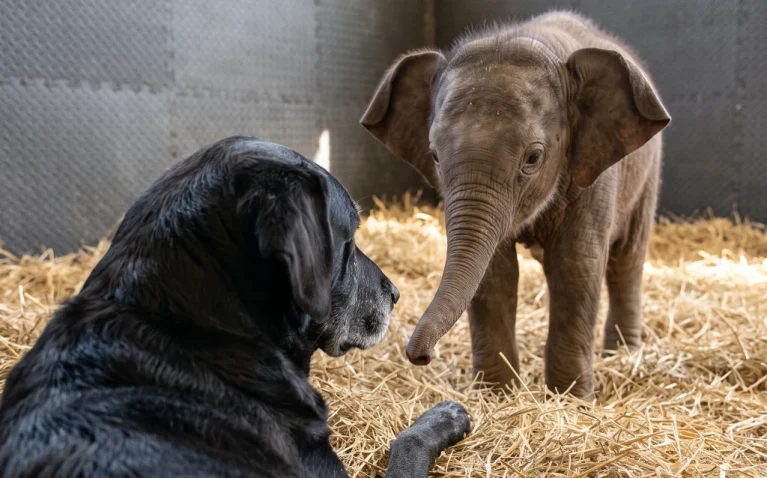 A Shelter Dog Helped a Blind Baby Elephant Survive! Twelve Years Later, the Dog Could Barely Find His Way to Water...