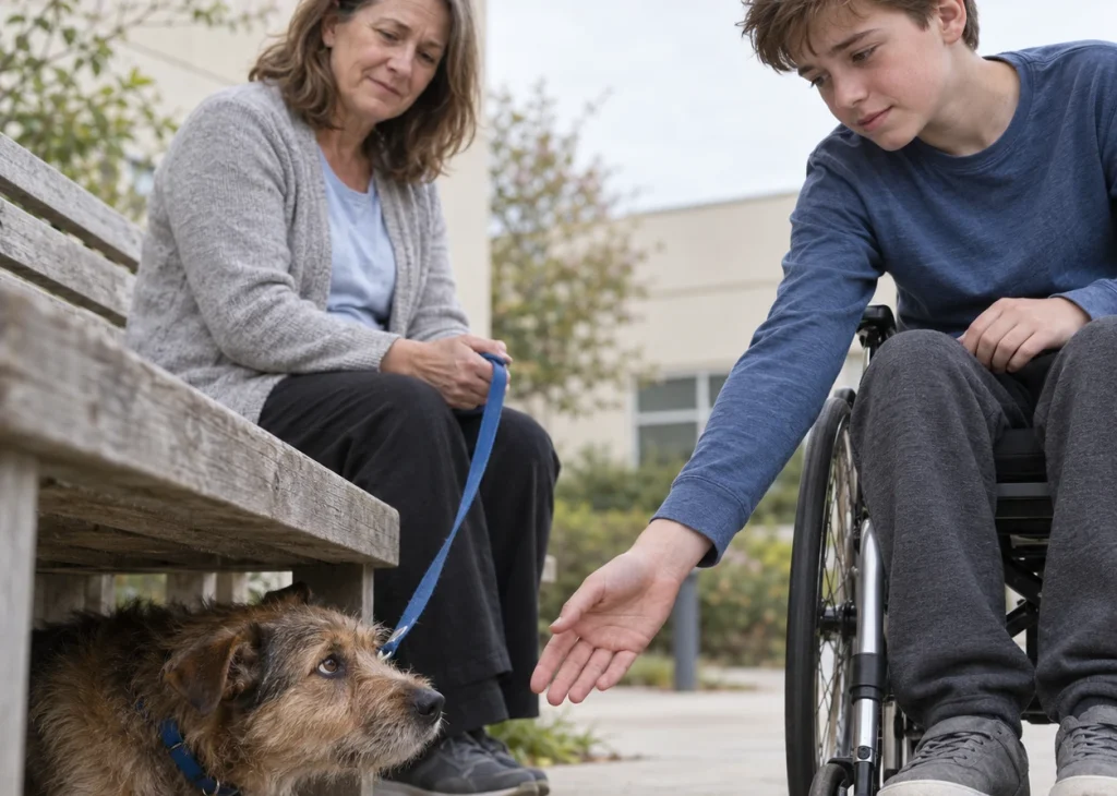 She Brought Her Son’s Dog to Rehab, Expecting a Joyful Reunion! The Wheelchair Sent Him Under a Bench...