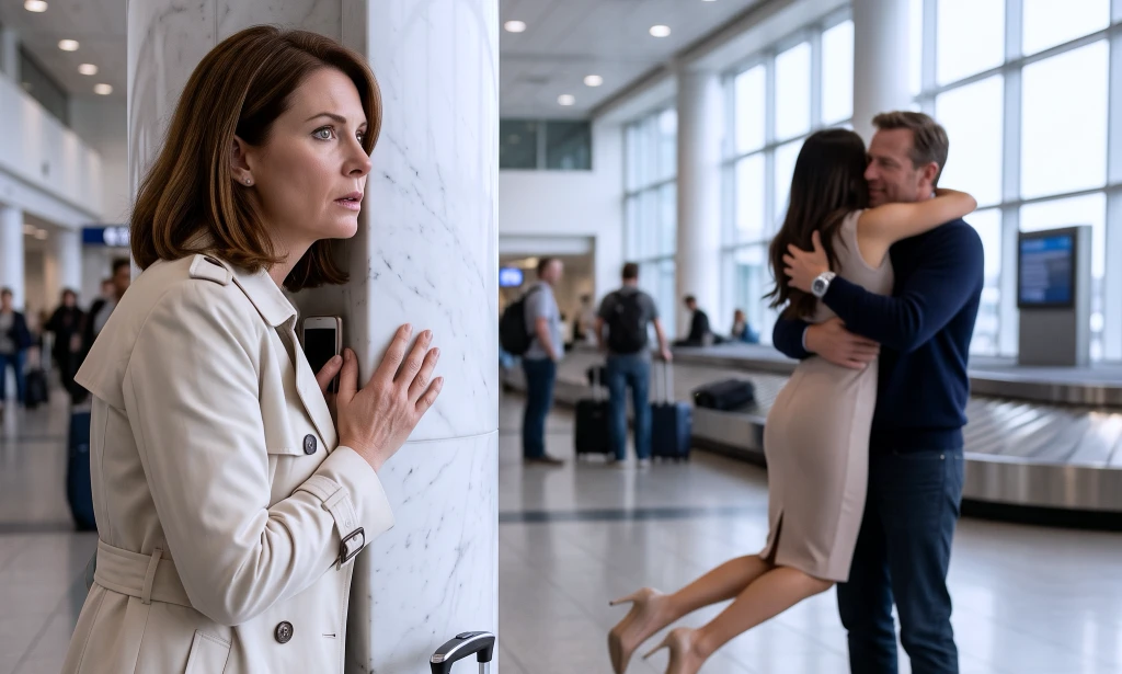 I came back one day early and saw my husband at the airport with flowers... she jumped in his arms