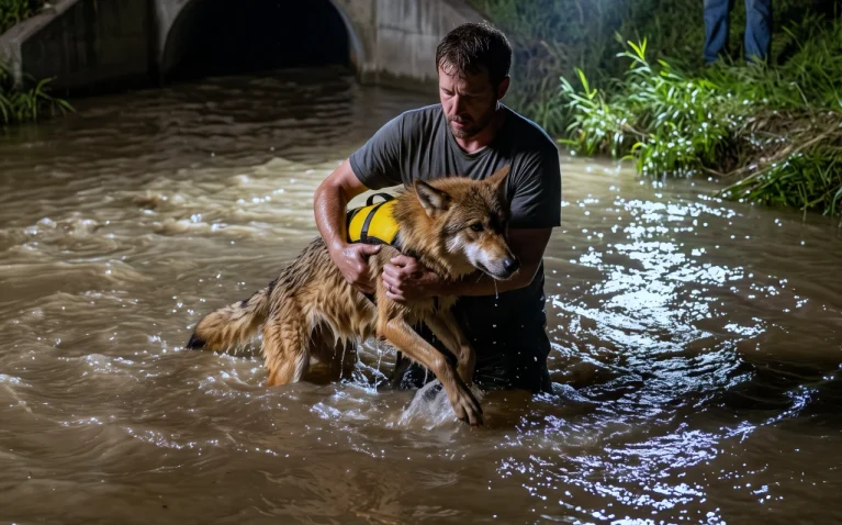 At 1 a.m., a 13-year-old crawled onto a flooded culvert to save what she thought was a stray dog! Then the spotlight found its collar—and the faded words on her father's hand...