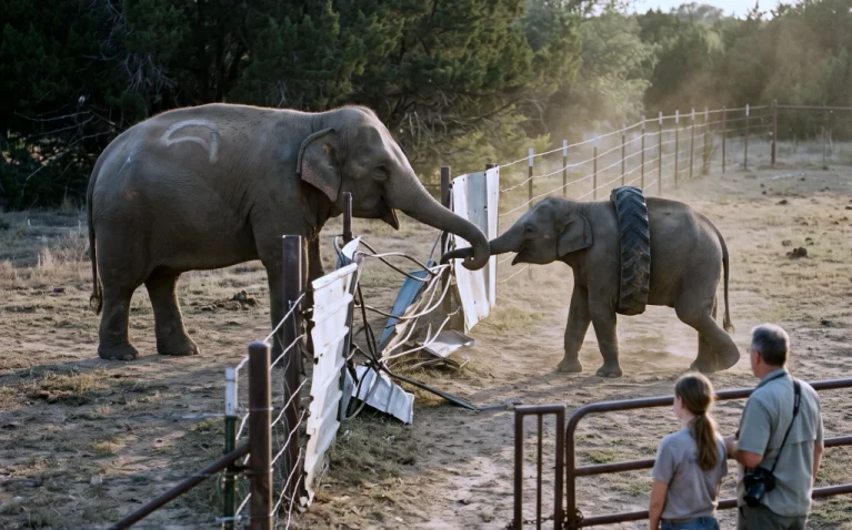 A Photographer Found a Baby Elephant Trapped in a Tractor Tire for Nine Months! Then a Hidden Camera Revealed What Her Mother Had Been Doing Every Night...