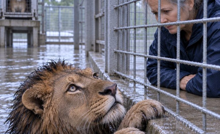 The Sanctuary’s Final Transfer Was Underway When Rising Water Trapped a Lion Between Two Doors.